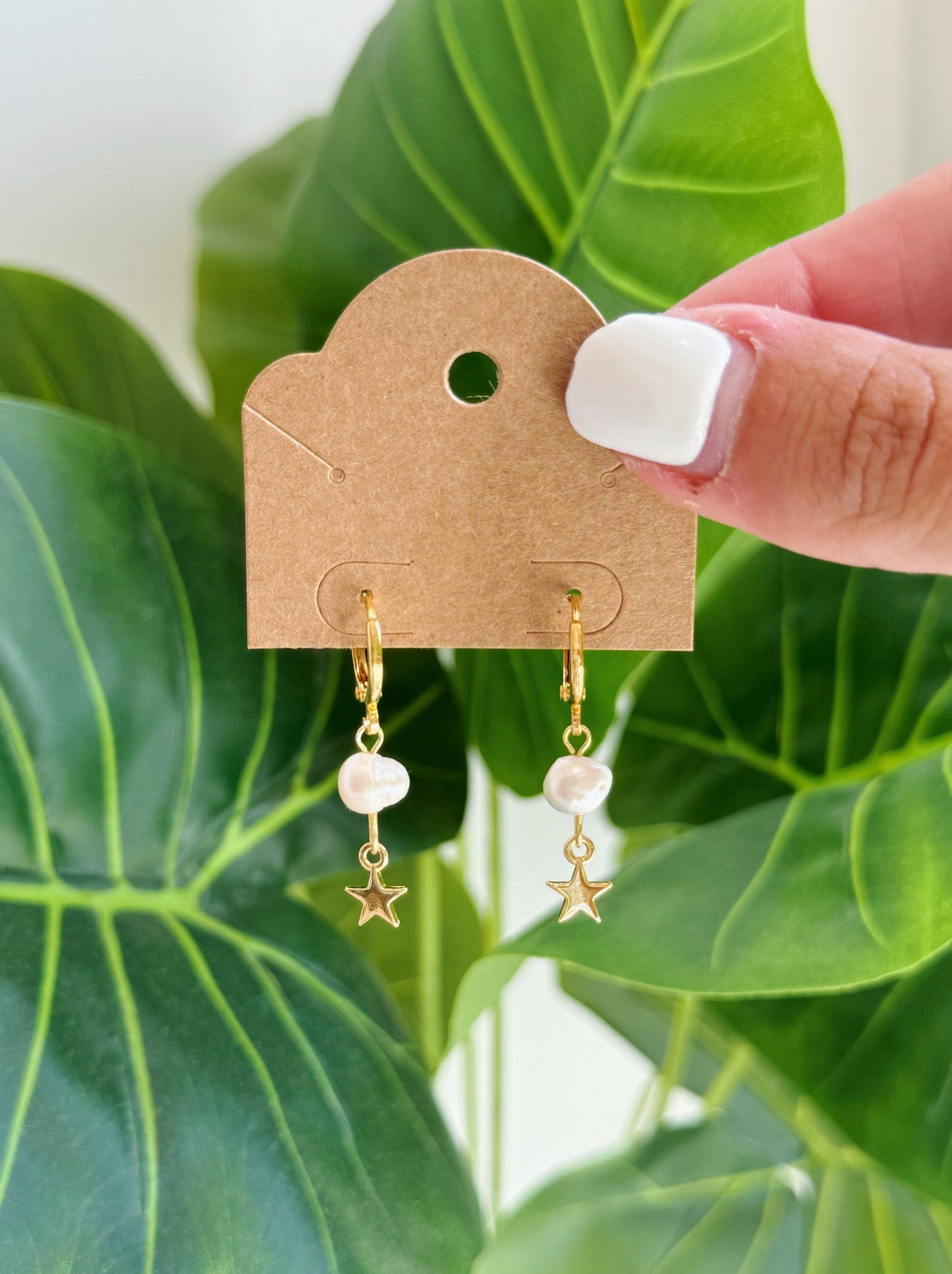 Gold Star Baroque Pearl Hoop Earrings