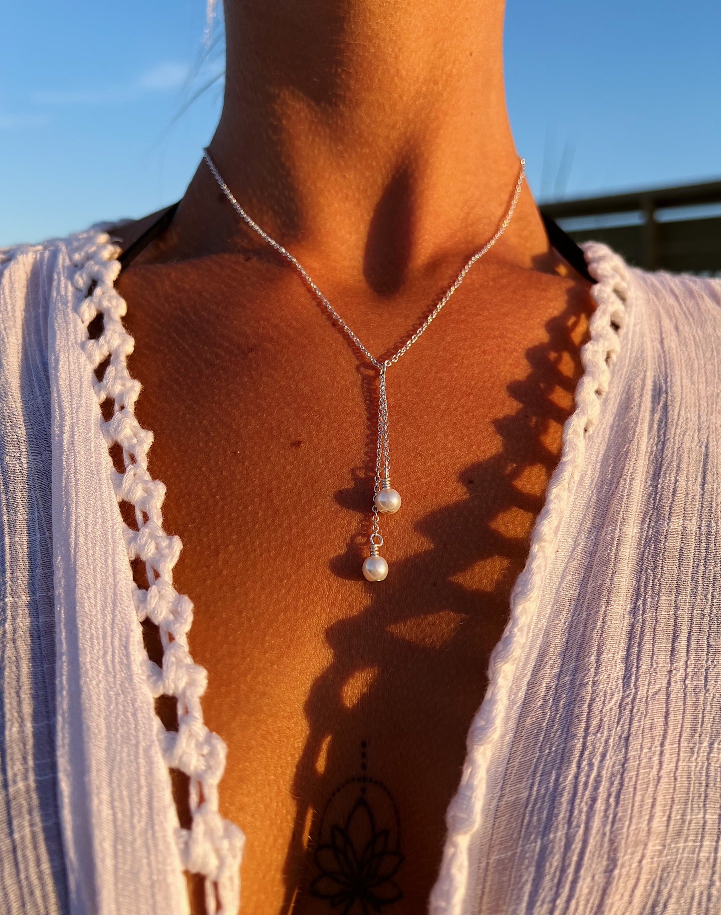 Silver Pearl Double Drop Necklace