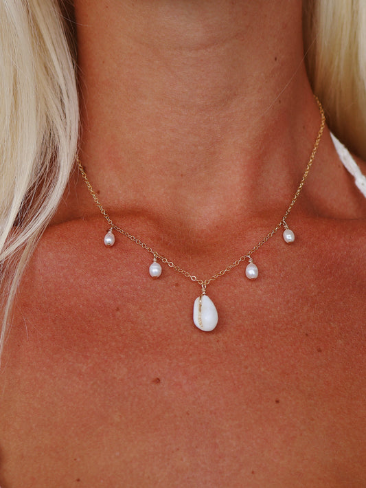 Gold Filled Cowrie Shell & Baroque Pearl Multi Necklace