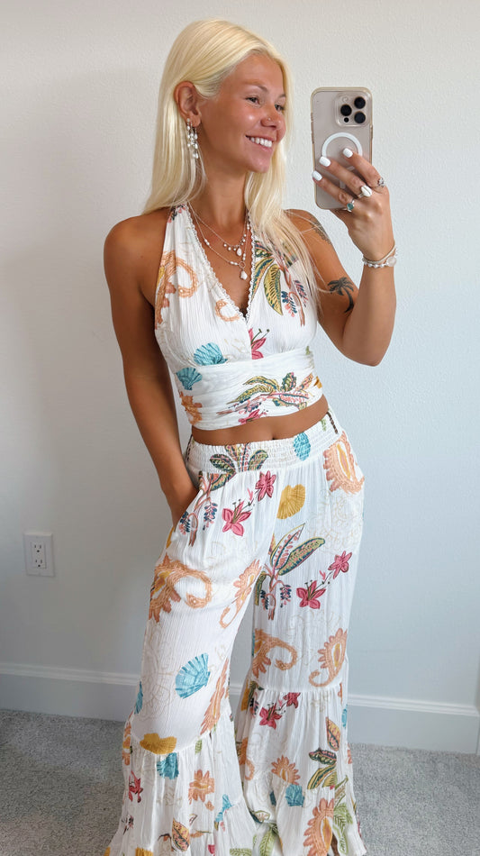 Coastal Boho Lace Halter Top & Flare Pants (Sold Separately)