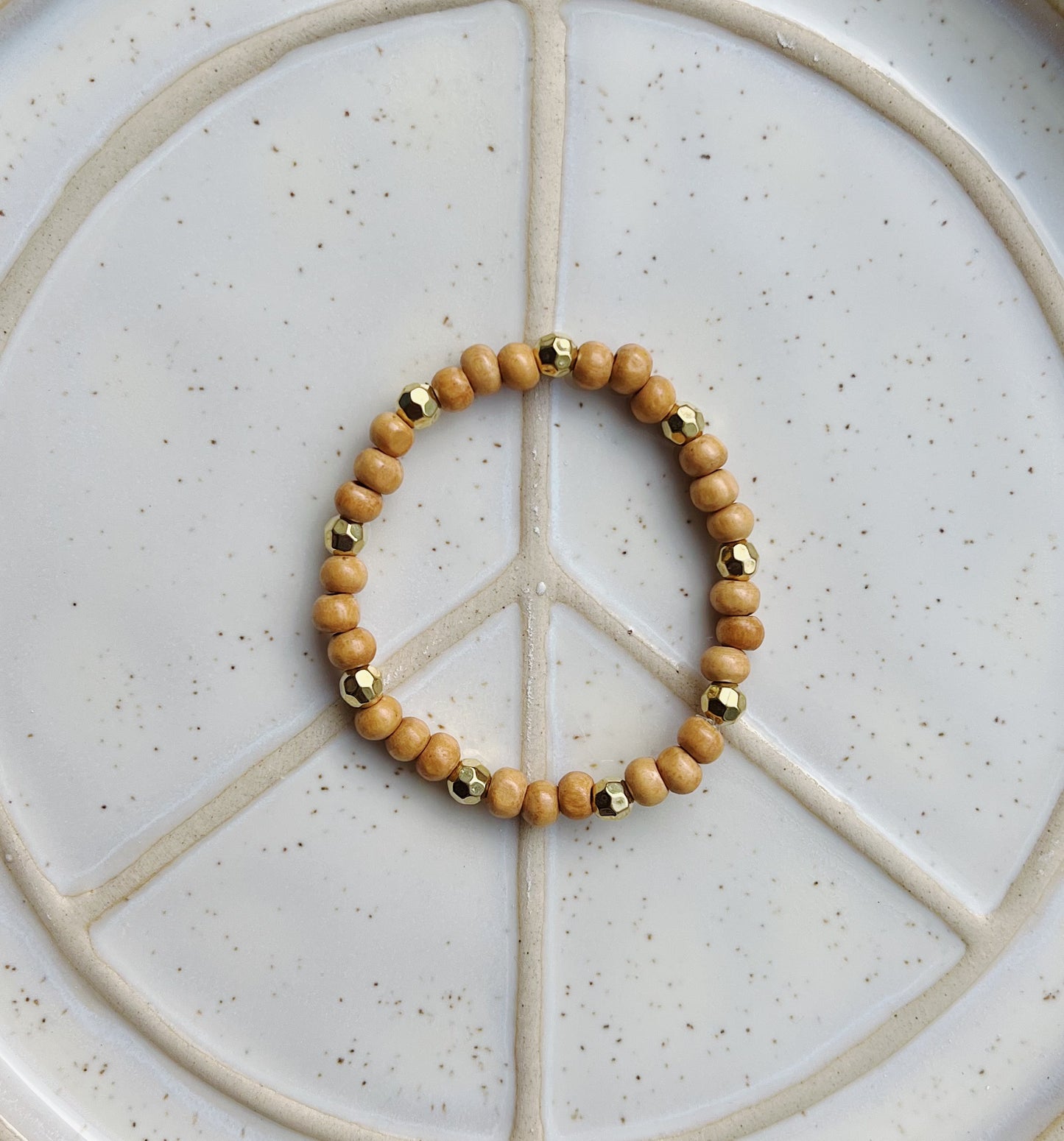 Wooden Gold Accent Beaded Bracelet