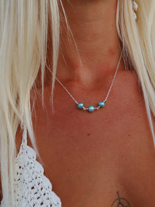 Sterling Silver Teal Baroque Pearl Necklace