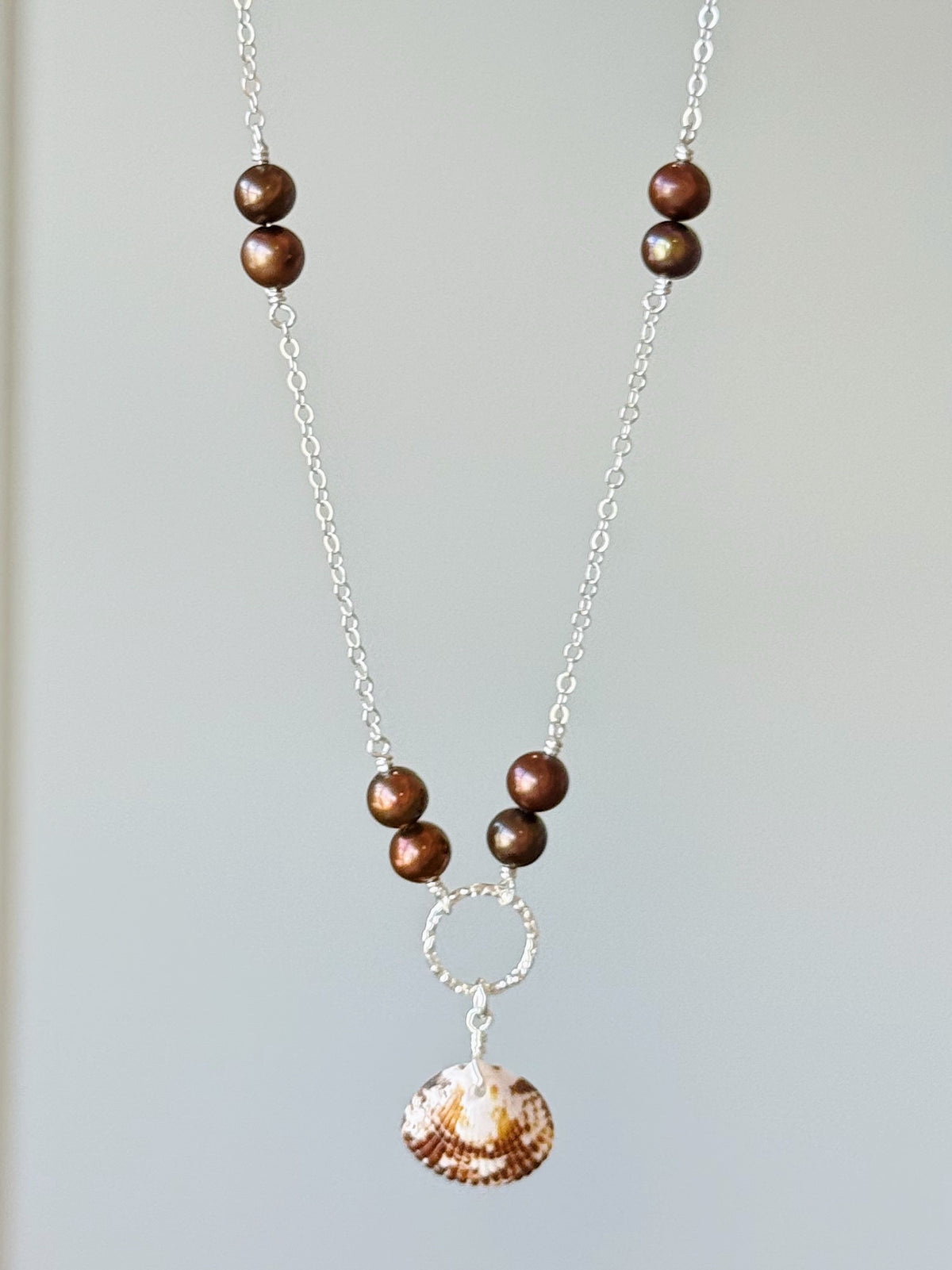 Sterling Silver Brown Pearl Cayman Scallop Shell Necklace