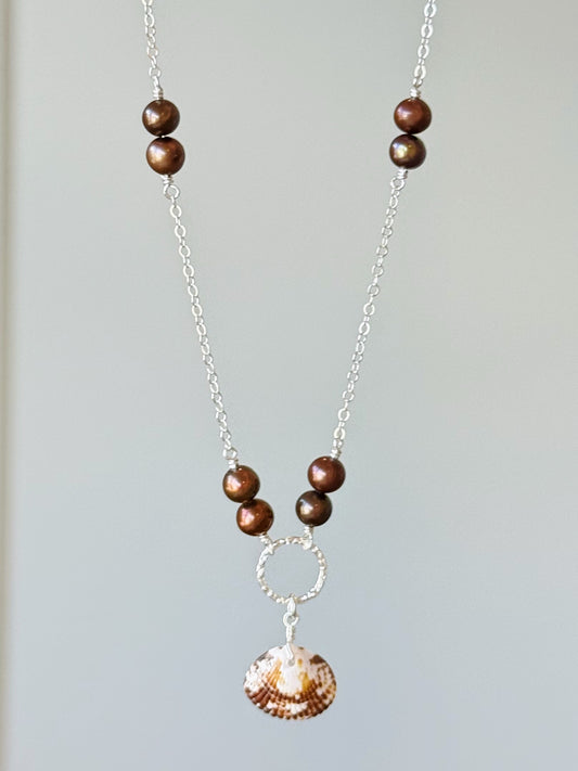 Sterling Silver Brown Pearl Cayman Scallop Shell Necklace