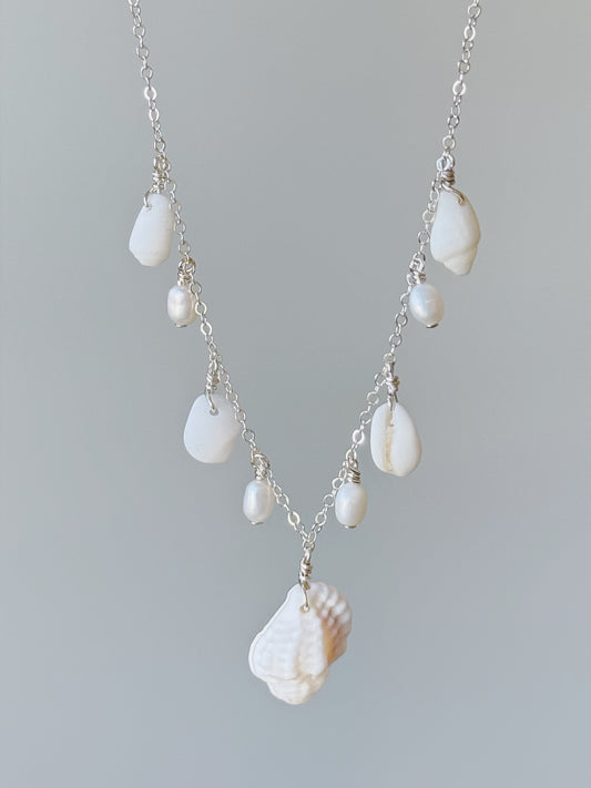 Sterling Silver White Mermaid Shell Baroque Pearl Multi Necklace