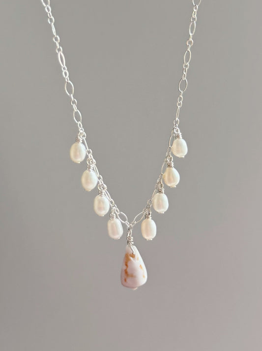 Sterling Silver Cone Shell Pearl Gypsy Multi Necklace (CLAIM #)