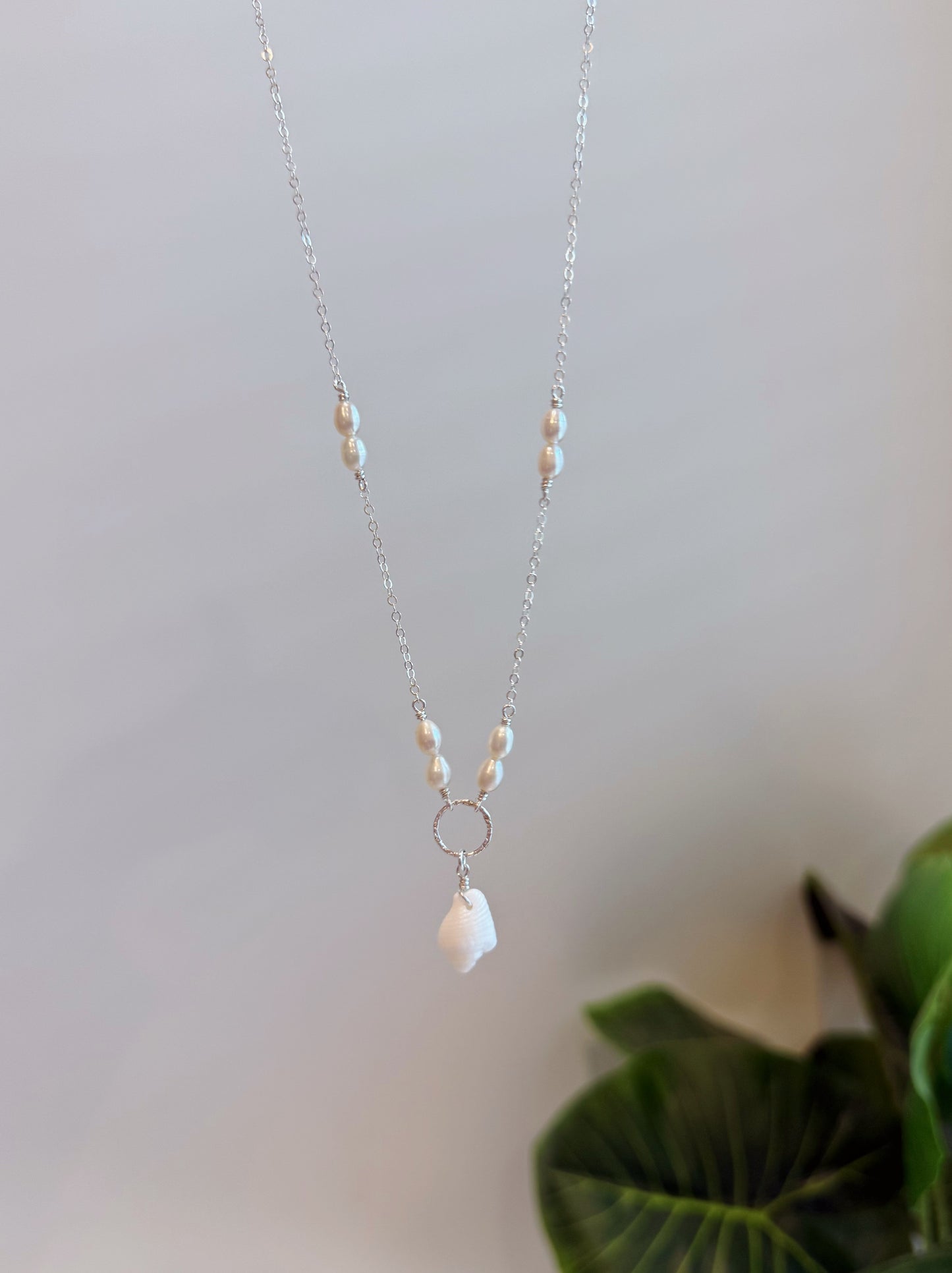 Sterling Silver Baroque Pearl White Spiral Seashell Necklace