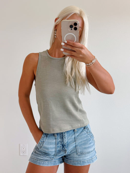 Washed Ribbed Sage Tank Top