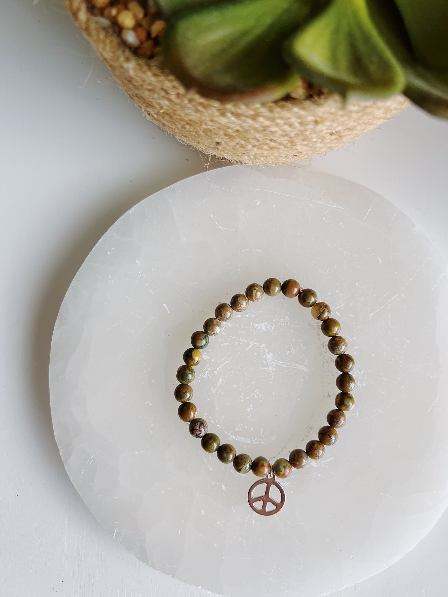 Coffee Rhyolite Gemstone Peace Sign Bracelet