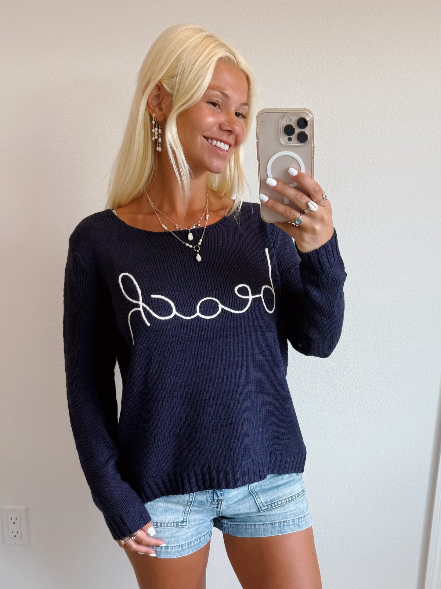 Script Beach Scoop Neck Sweater