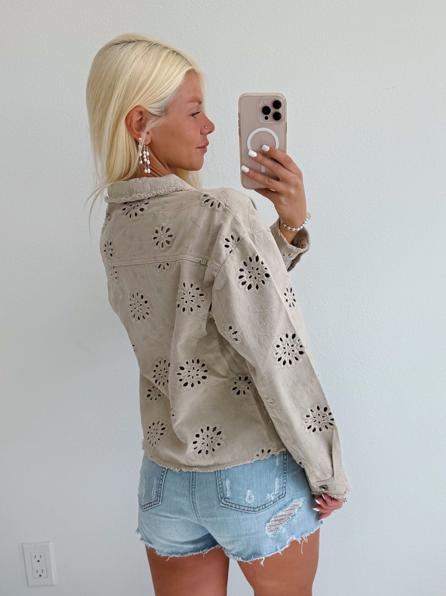 Eyelet Button Down Cotton Jacket