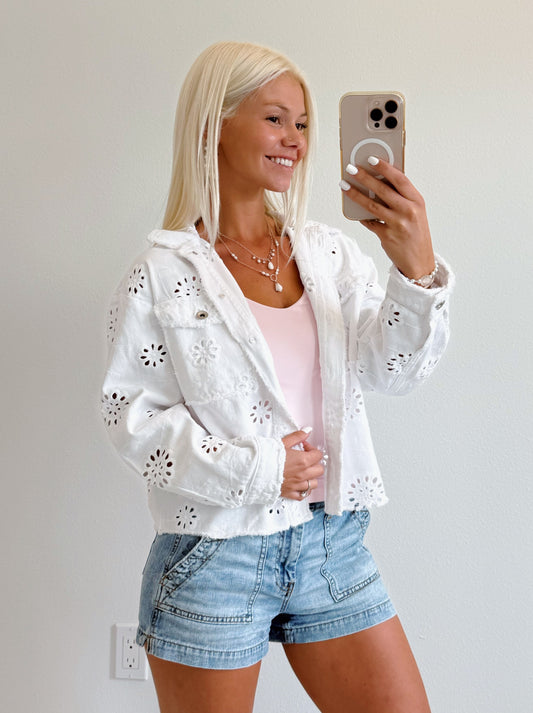 Eyelet Button Down Cotton Jacket