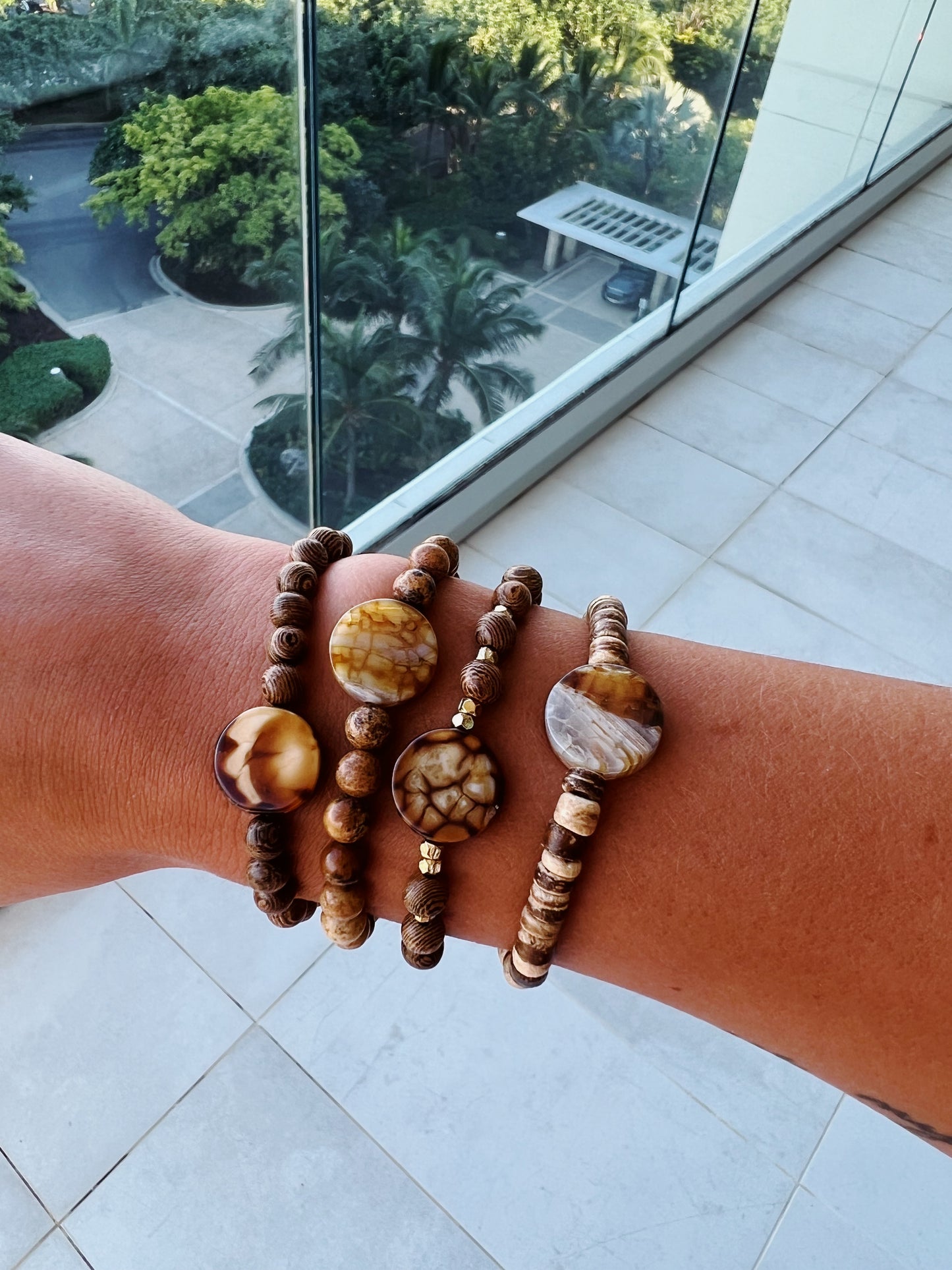 Wooden Brown Agate Bracelets