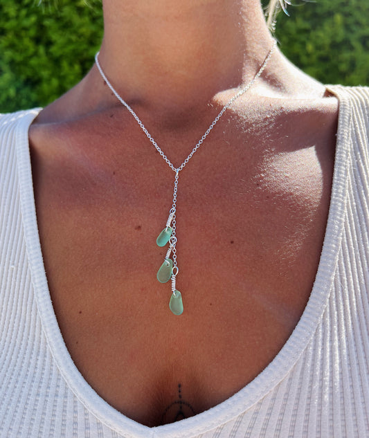 Bright Mint Sea Glass Drop Necklace