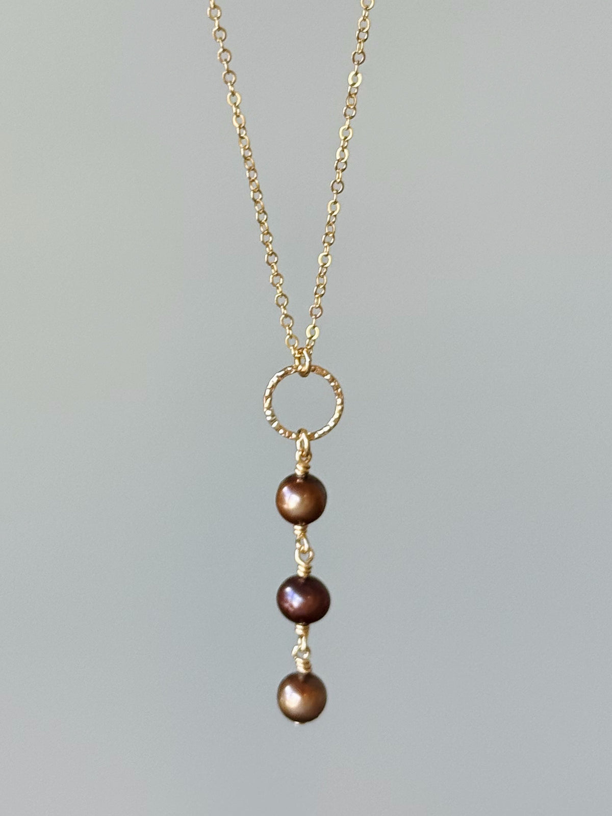 Gold Filled Brown Pearl Triple Wrap Necklace