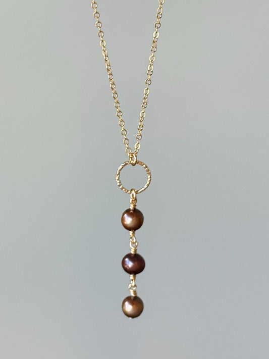 Gold Filled Brown Pearl Triple Wrap Necklace