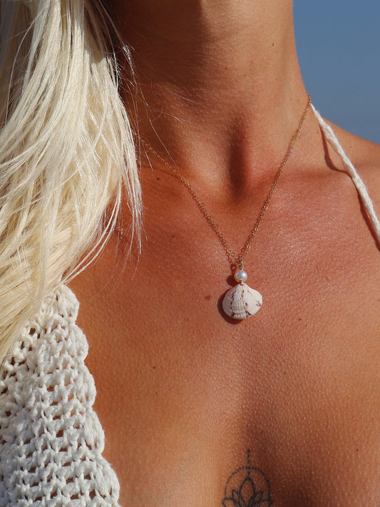 Gold Filled Cayman Shell with Pearl Necklace