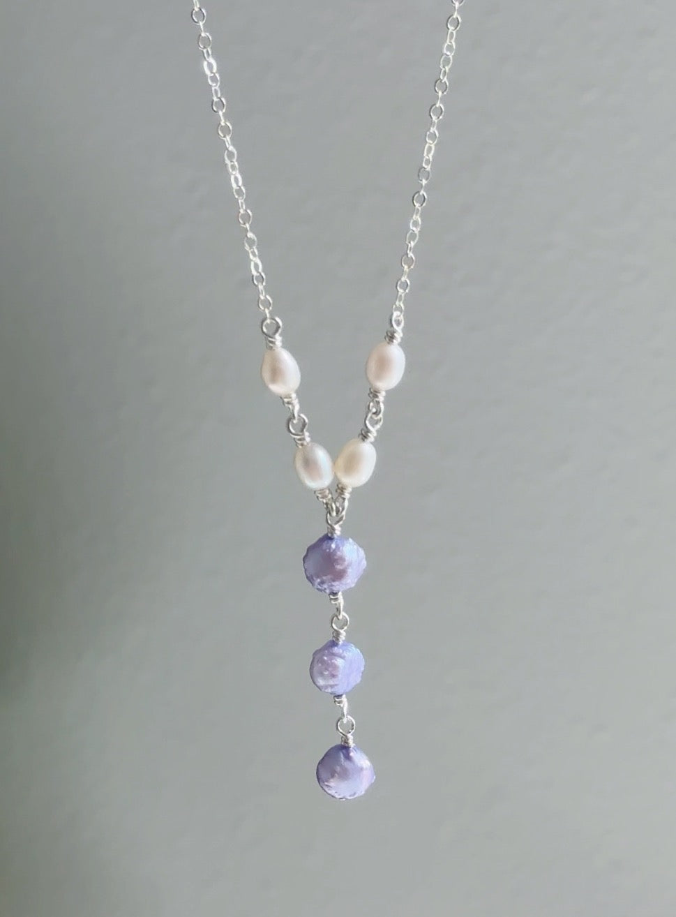 Sterling Silver White Baroque & Purple Pearl Wrap Stack Necklace