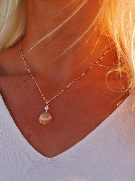 Gold Sunshine Shell Pearl Necklace