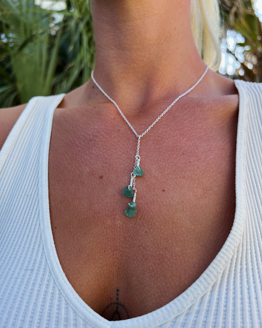 Teal Sea Glass Drop Necklace