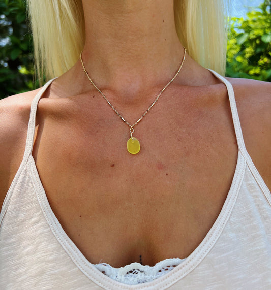 Yellow Sea Glass Gold Necklace