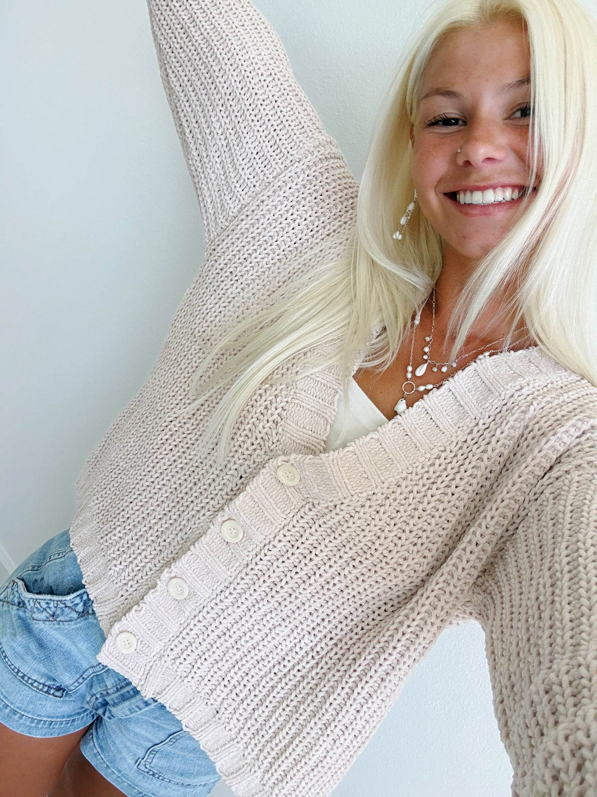 Chenille Cable Knit Button Down Cardigan Sweater