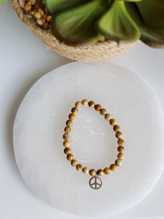 Natural Jasper Peace Sign Gemstone Bracelet
