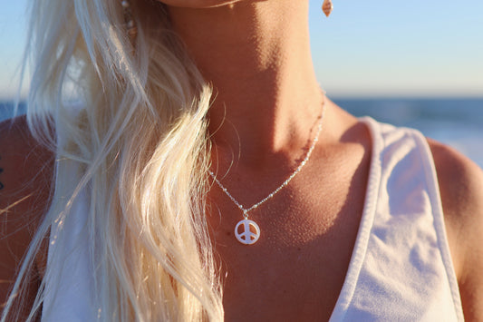 Sterling Silver Mother of Pearl Peace Necklace