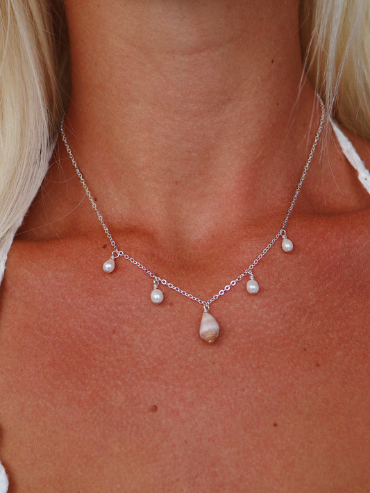 Sterling Silver Pink Cone Shell & Baroque Pearl Multi Necklace (OPTION 1)