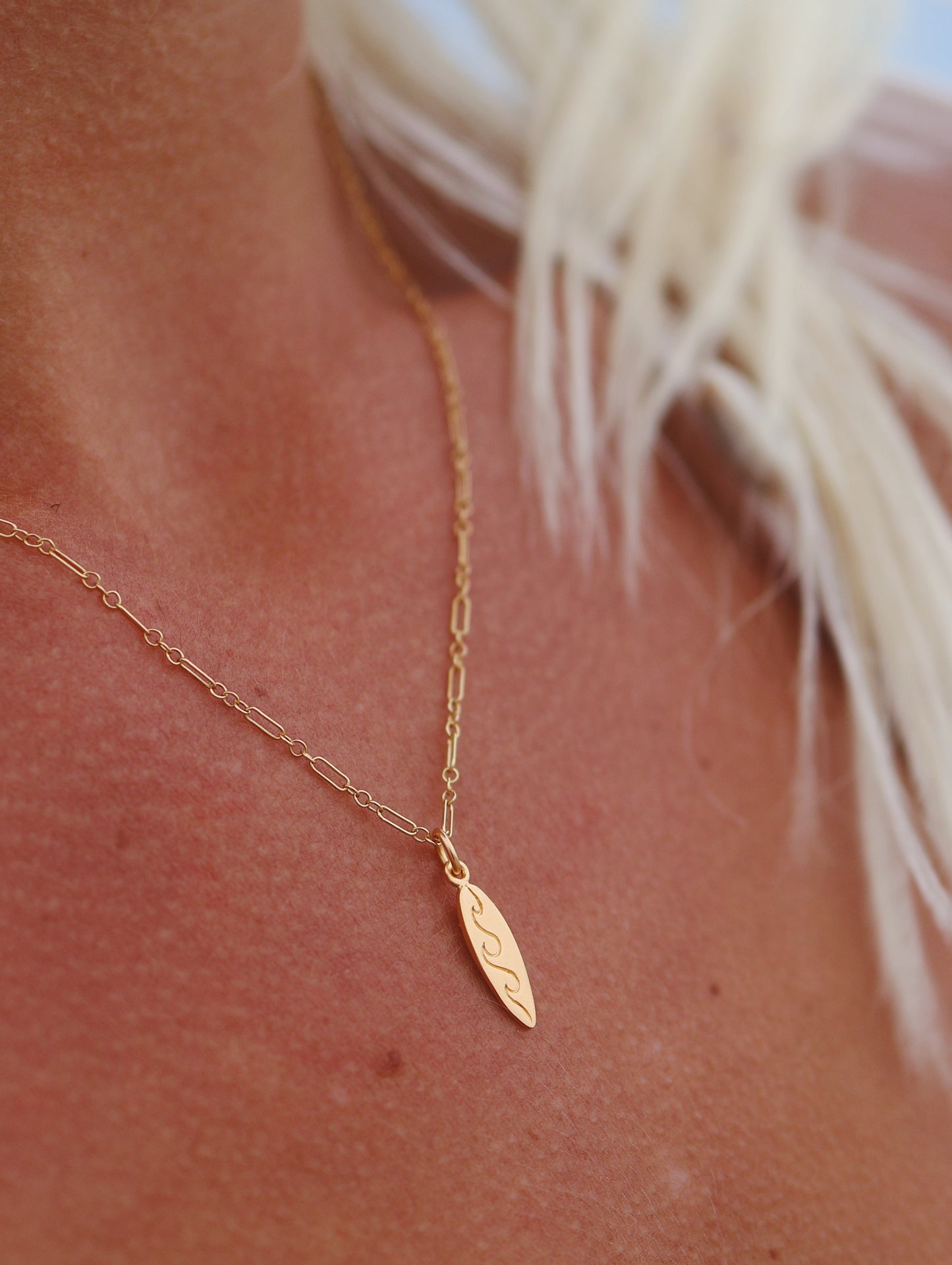 Gold Filled Surfboard Charm Necklace