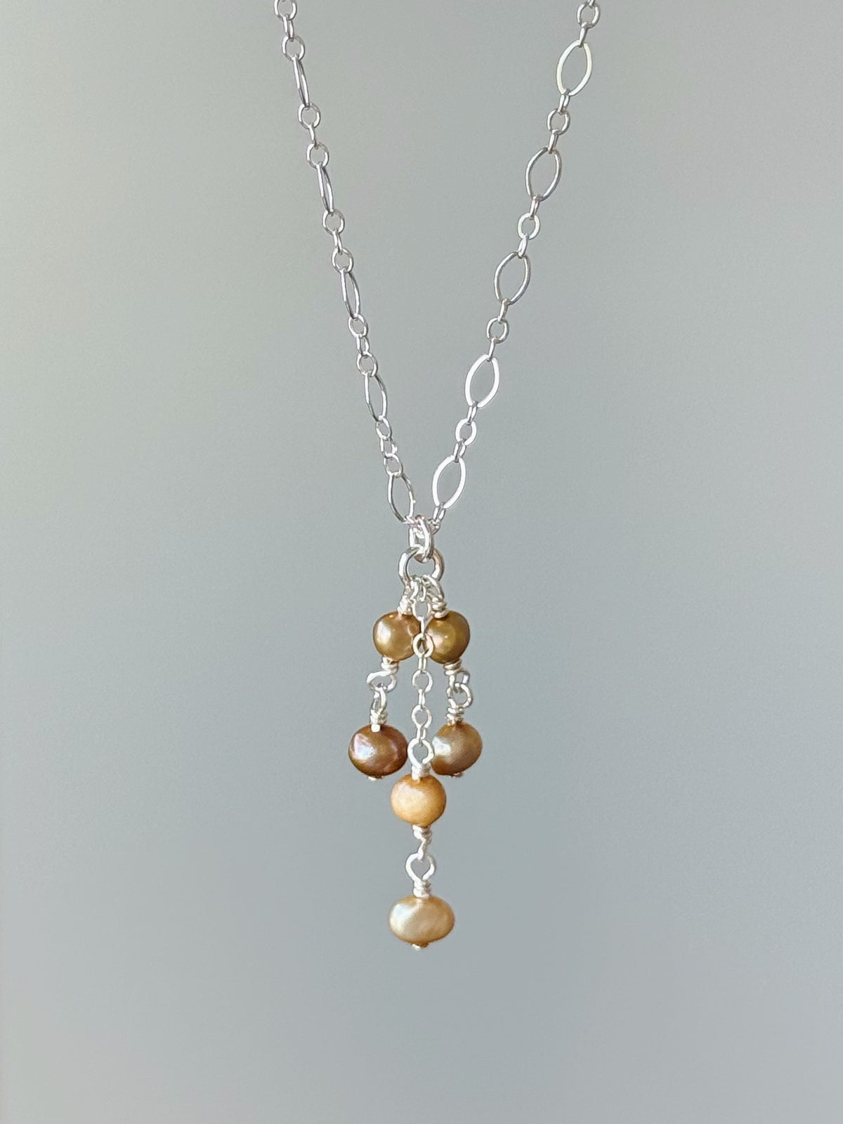 Sterling Silver Bronze Aura Pearl Chandelier Necklace