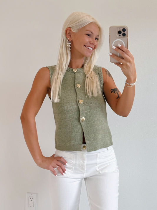 Gold Seashell Button Knit Vest