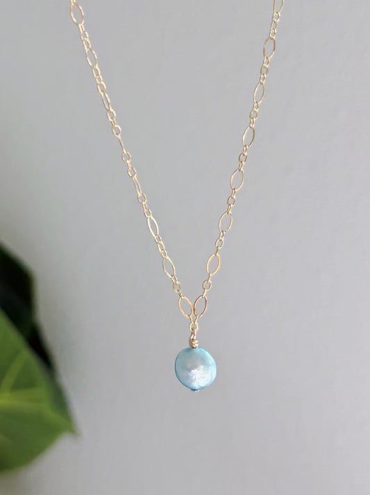 Gold Filled Fancy Turquoise Coin Pearl Necklace
