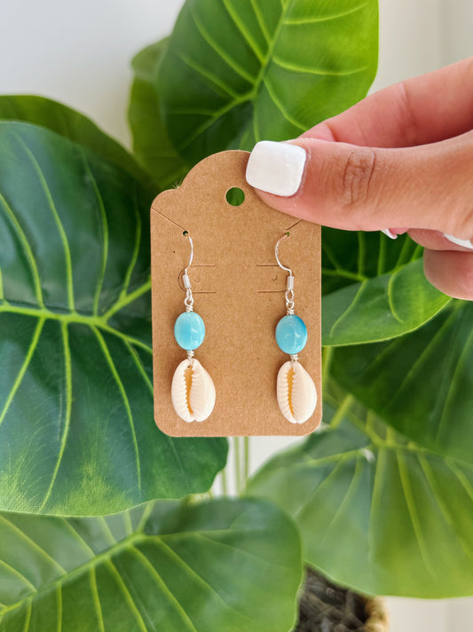 Silver Cowrie Shell & Turquoise Gemstone Earrings
