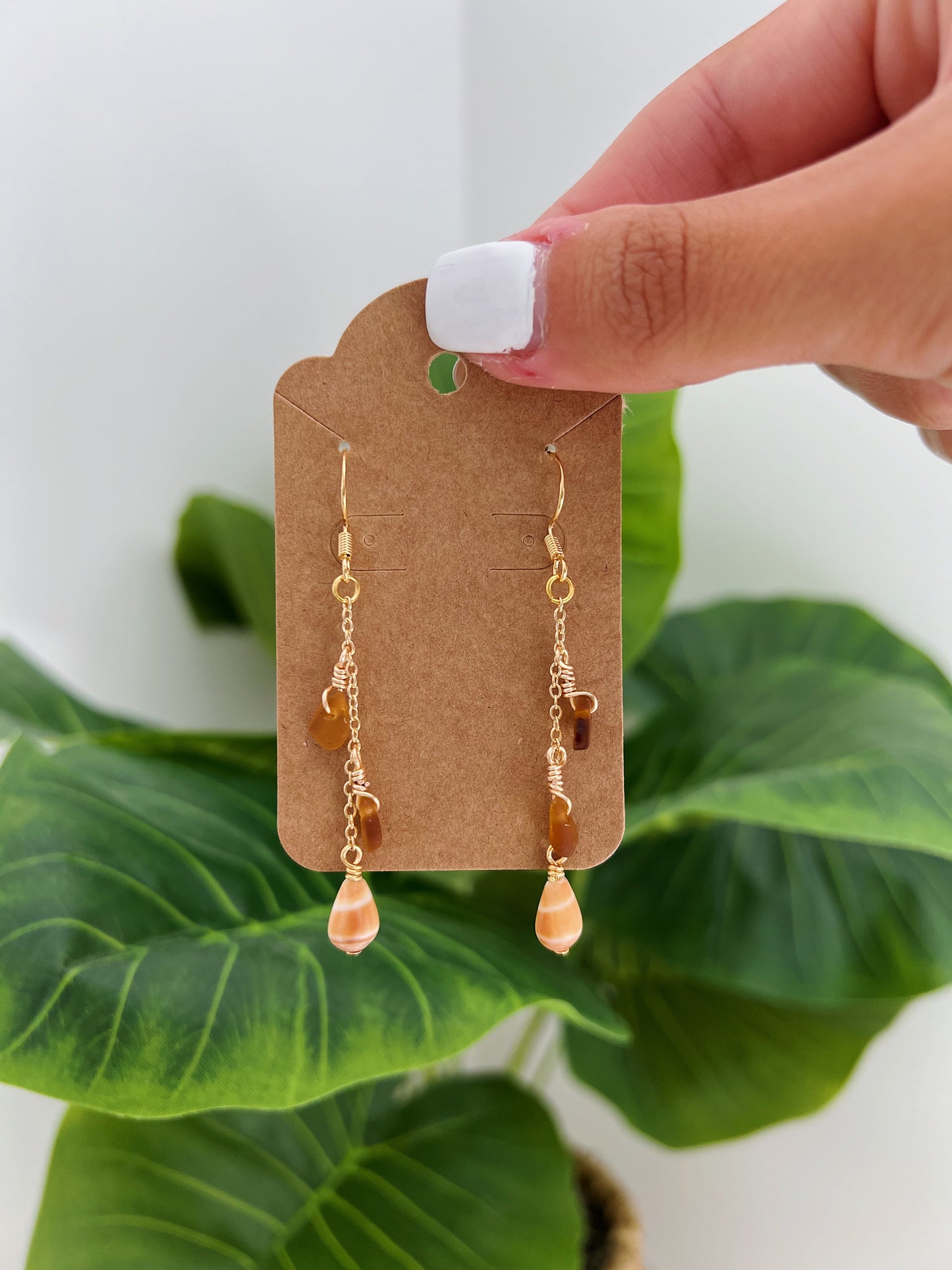 Honey Cone Shell Dangle Earrings