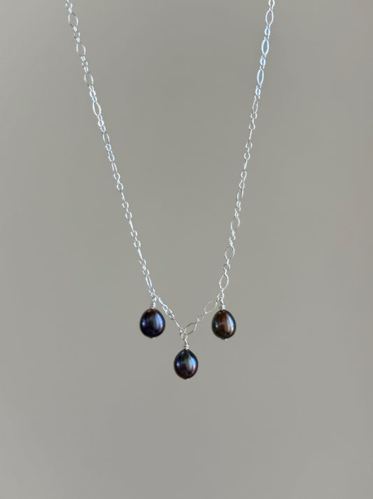 Sterling Silver Fancy Chain Tahitian Peacock Pearl Necklace