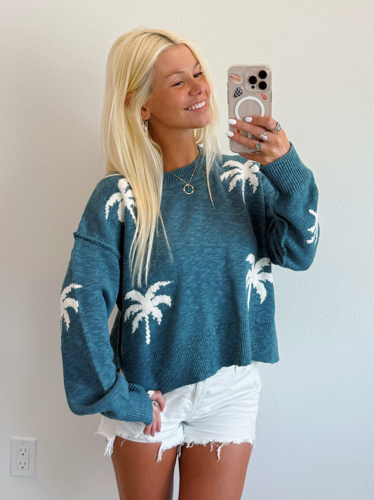 Teal Palm Tree Sweater