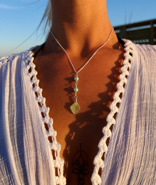 Mint Green Pearls & Seaglass Necklace