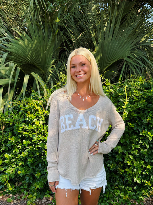 Neutral Beach Lightweight V Neck Sweater