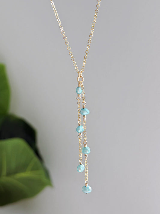 Gold Filled Mini Turquoise Pearl Double Drop Necklace
