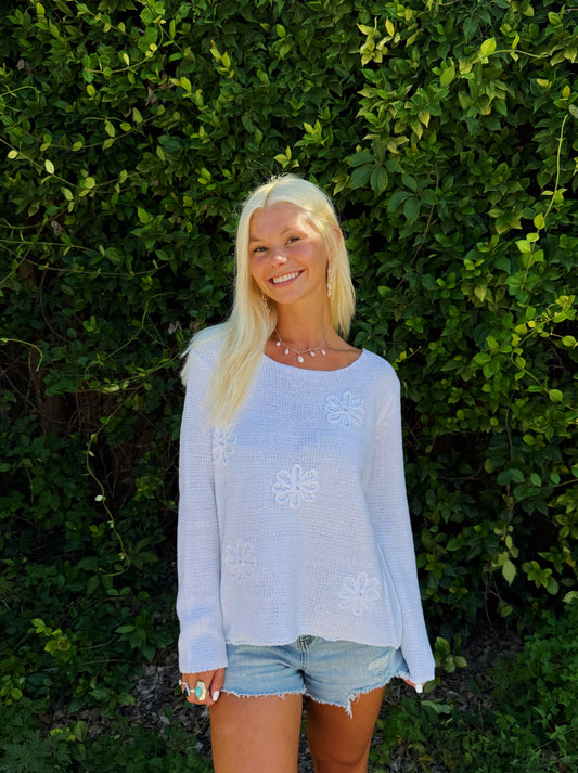 White Flower Detail Sweater