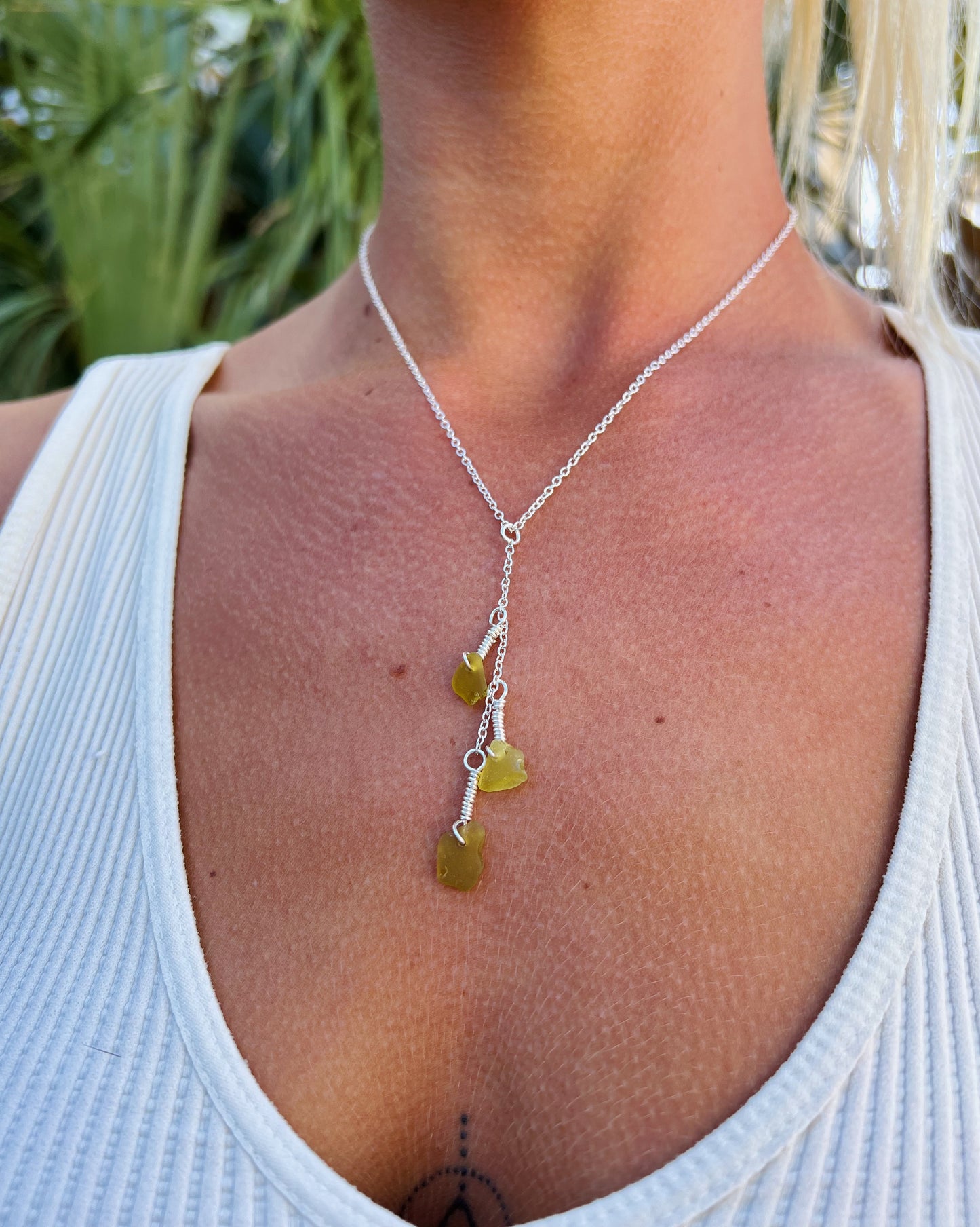 Mustard Yellow Sea Glass Drop Necklace