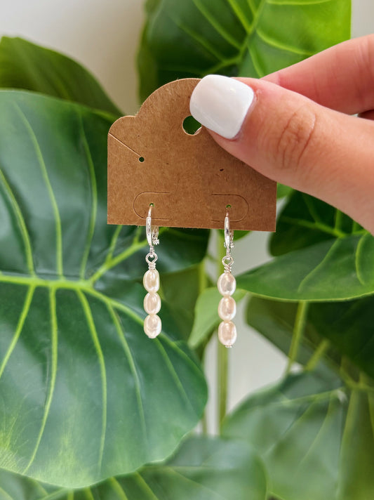 Silver Baroque Pearl Hoop Earrings