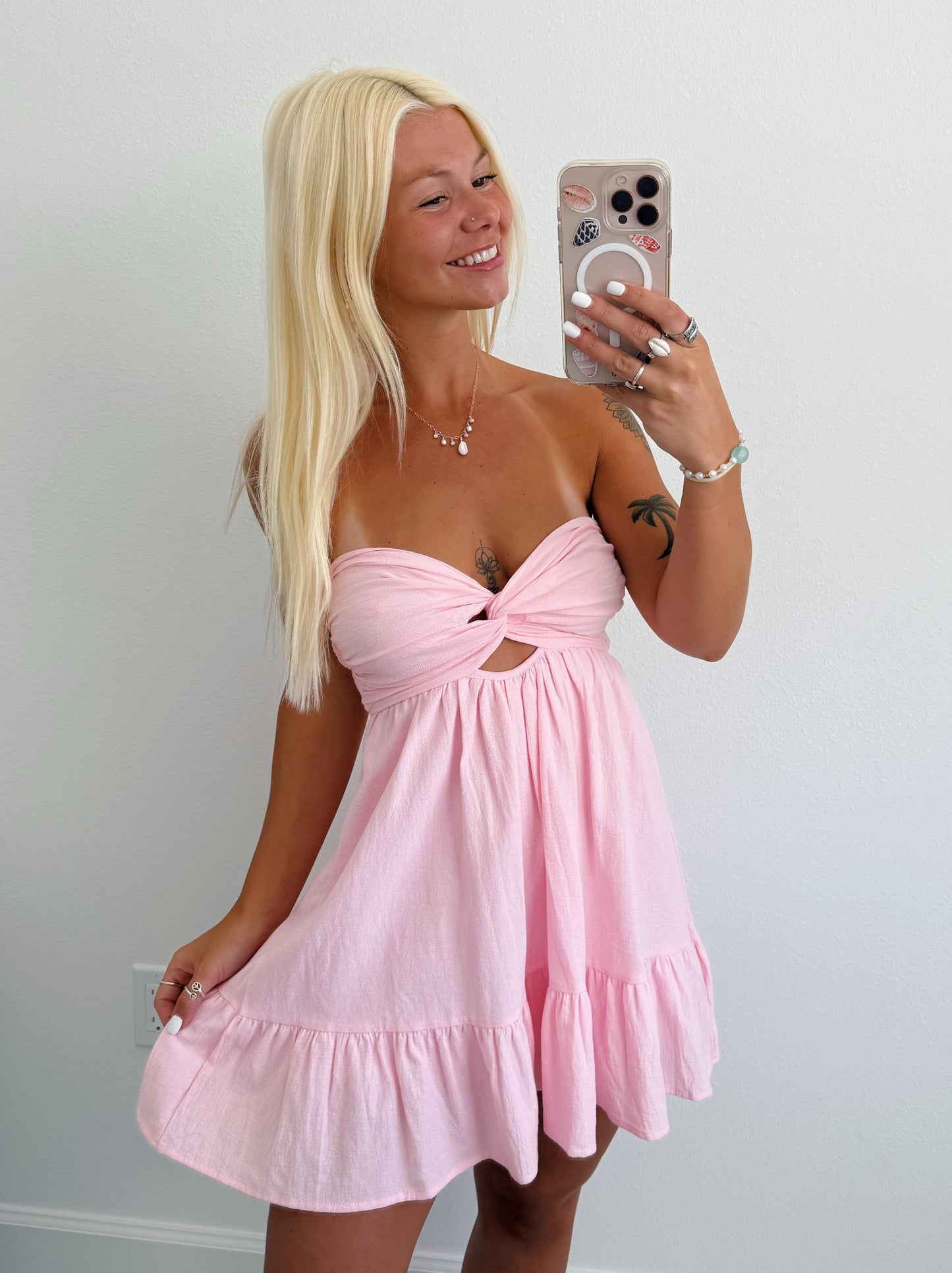 Light Pink Strapless Twist Dress