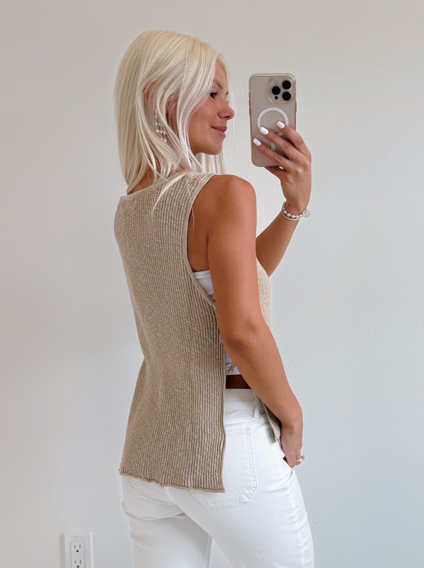 Ribbed Knit Tied Open Side Top