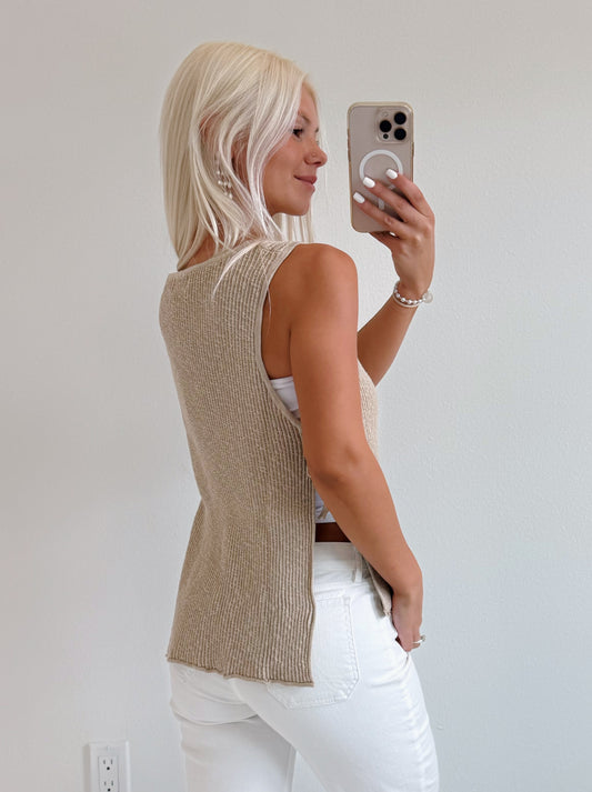 Ribbed Knit Tied Open Side Top