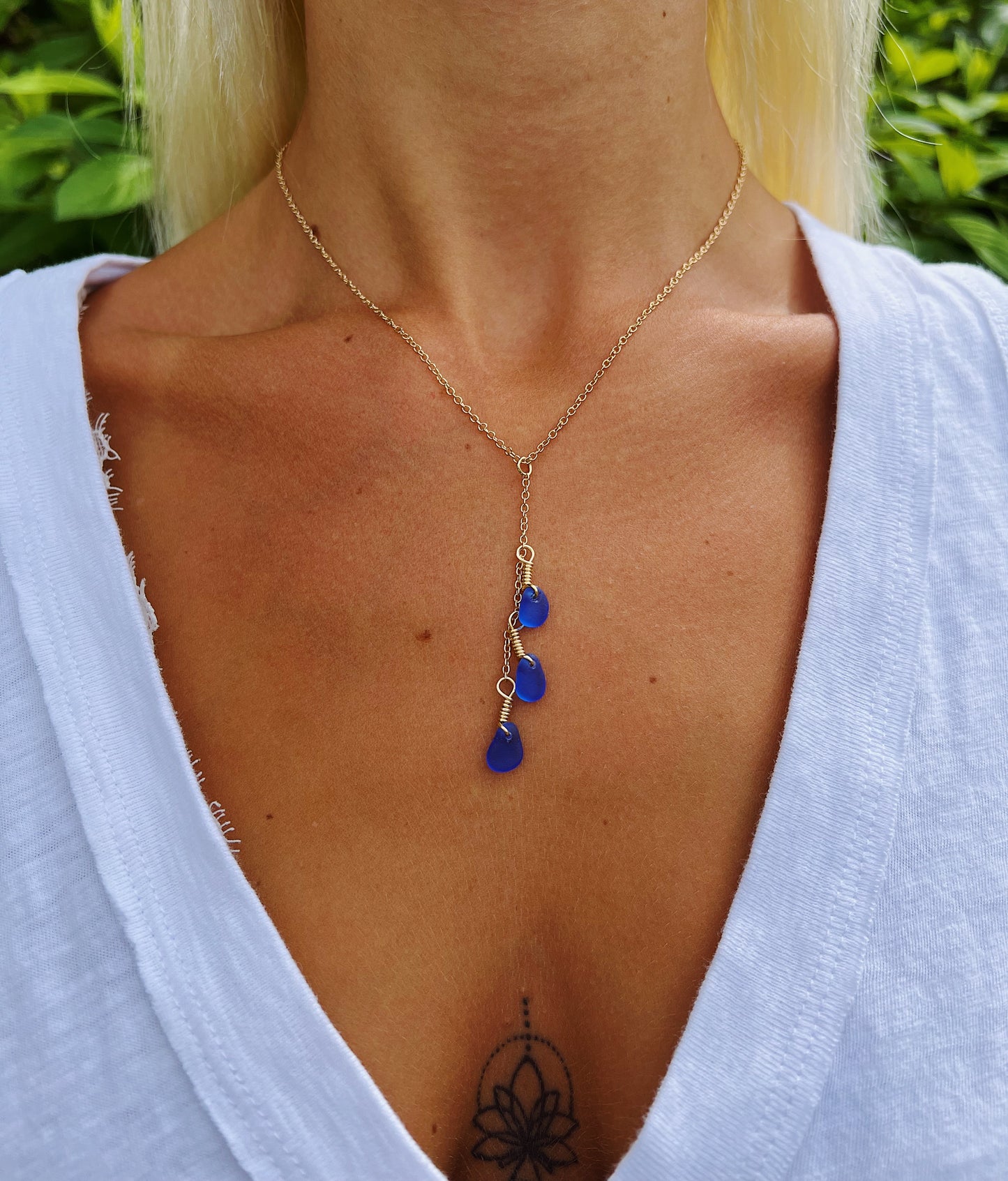 Royal Blue Sea Glass Drop Necklace