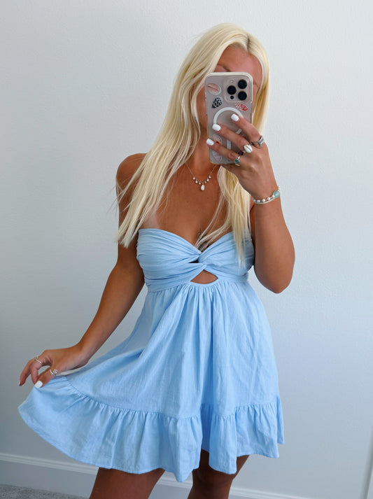 Light Blue Strapless Twist Dress