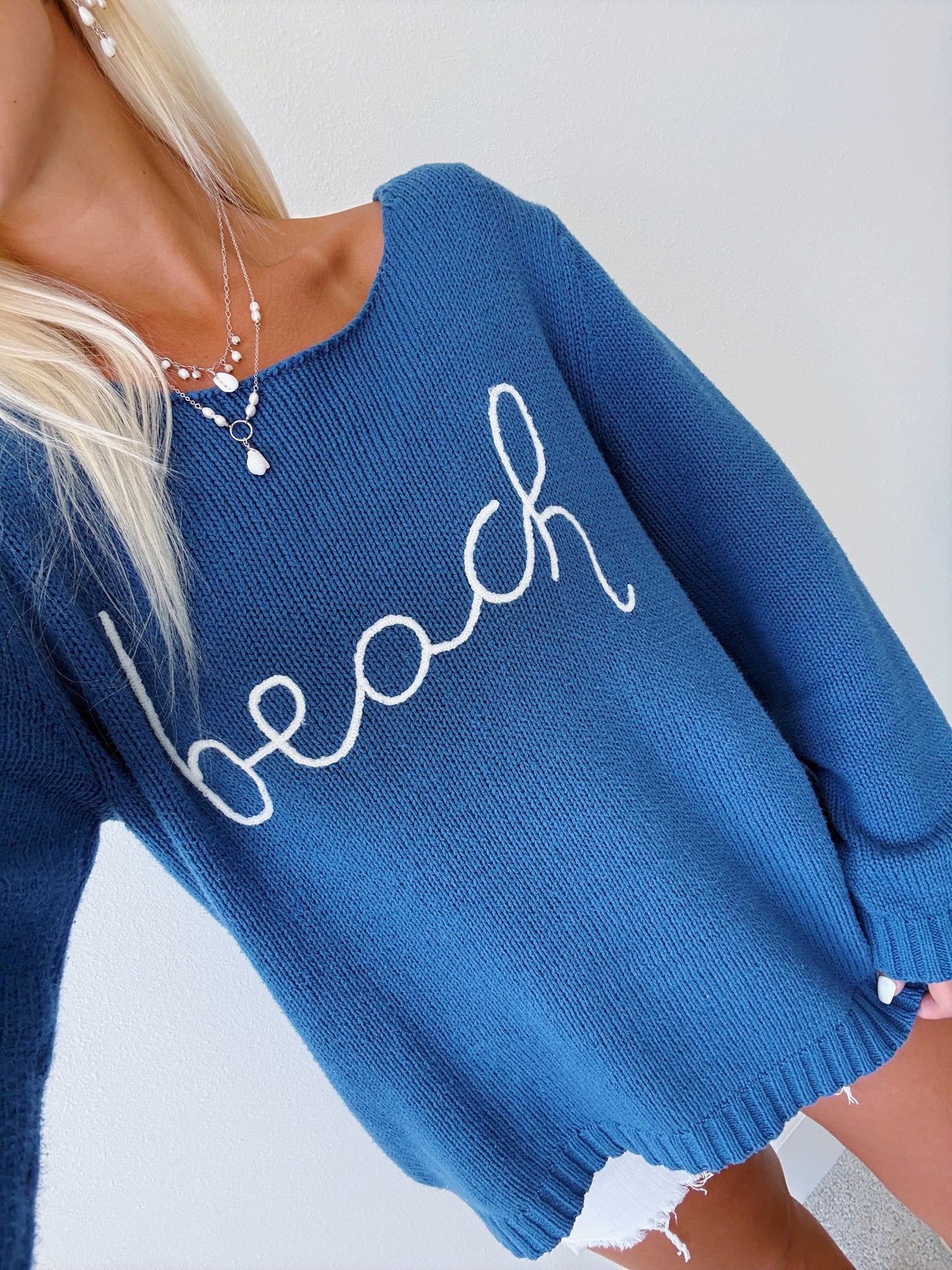 Script Beach Scoop Neck Sweater