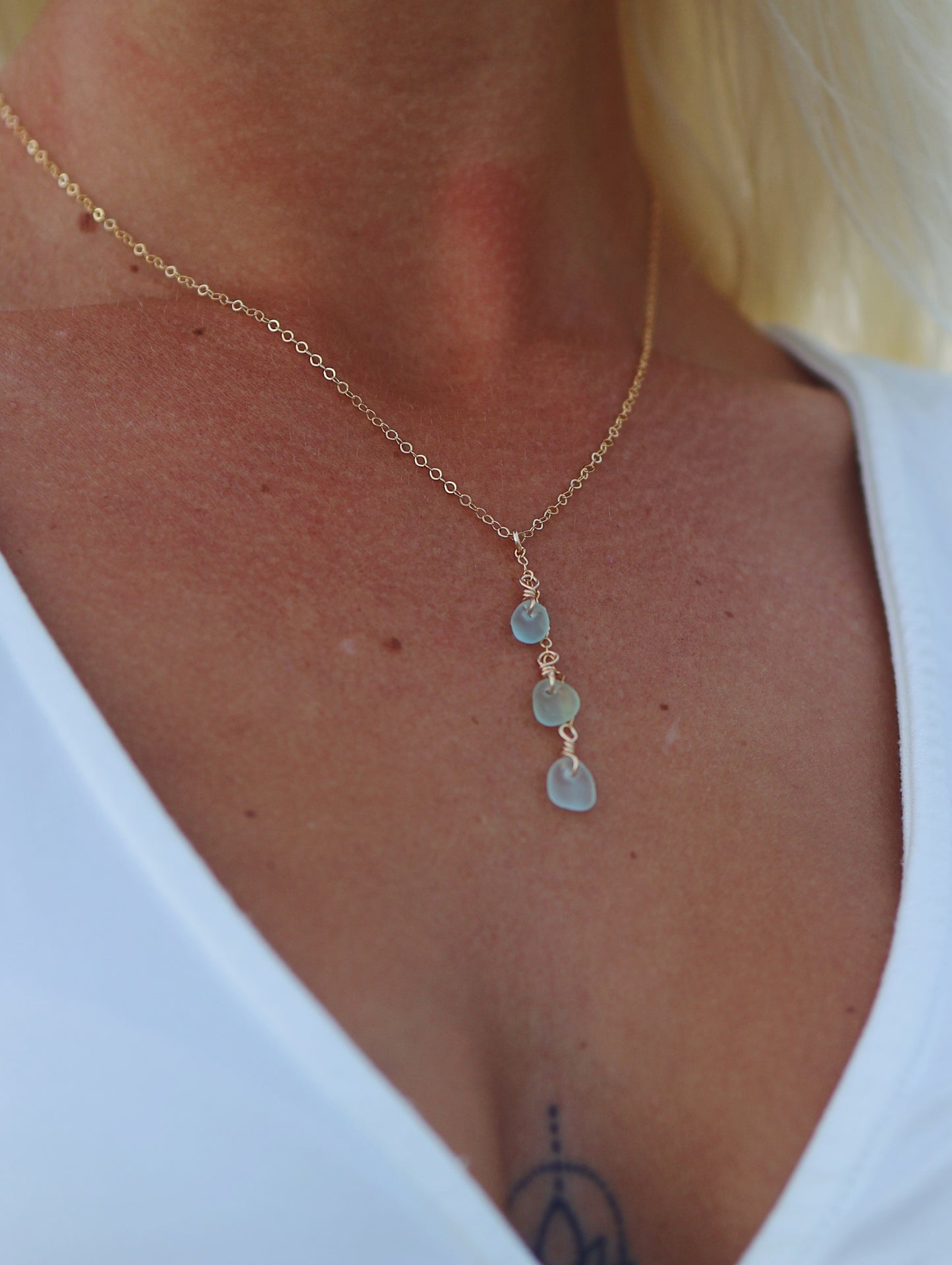 Gold Filled Sea Foam Sea Glass Drop Necklace